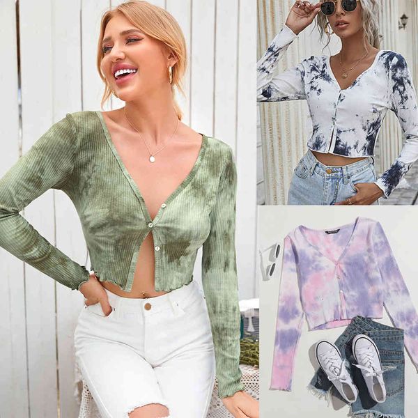 women's t-shirt 2021 spring fashion tie dyed v-neck long sleeve cardigan casual versatile running sportwear button yoga fitness slim to, White
women's t-shirt 2021 spring fashion tie dyed v-neck long sleeve cardigan casual versatile running sportwear button yoga fitness slim to, White