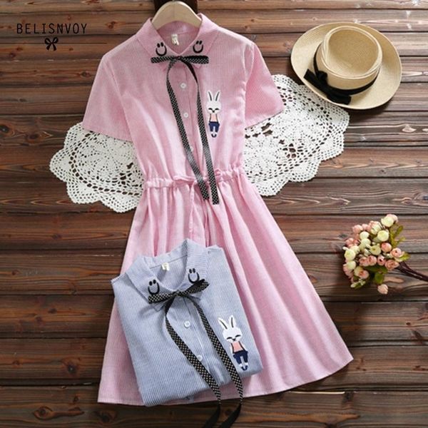 summer dress women slim waist striped cotton dresses female short sleeve bowknot vestidos mori girl femme clothing 210520, Black;gray
summer dress women slim waist striped cotton dresses female short sleeve bowknot vestidos mori girl femme clothing 210520, Black;gray