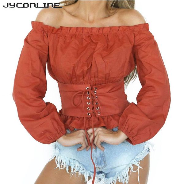 women's blouses & shirts jyconline elegant off shoulder tunic waist bandage women blouse lantern sleeve slash neck kimono blusas femal, White
women's blouses & shirts jyconline elegant off shoulder tunic waist bandage women blouse lantern sleeve slash neck kimono blusas femal, White
