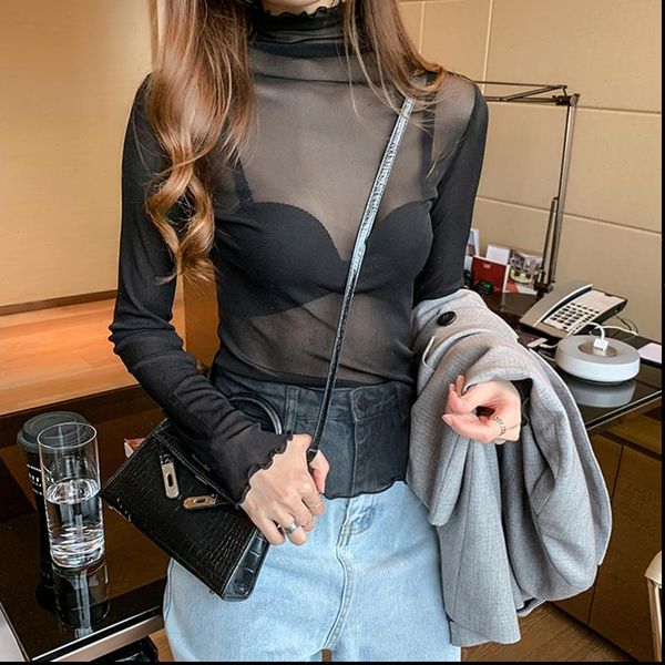 aossviao spring summer see women blouses through mesh long sleeve transparent turtleneck shirt fashion, White
aossviao spring summer see women blouses through mesh long sleeve transparent turtleneck shirt fashion, White