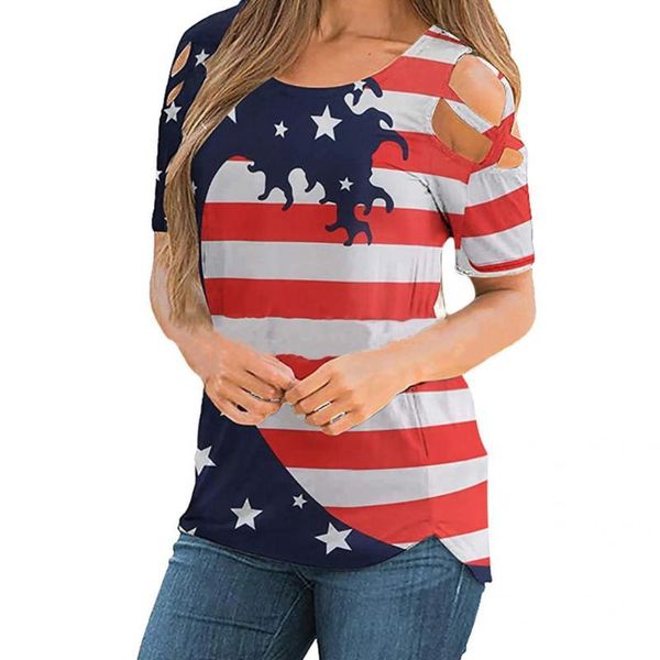 women's t-shirt streetwear fashion hollow short sleeve casual comfy us patriotic for club, White
women's t-shirt streetwear fashion hollow short sleeve casual comfy us patriotic for club, White