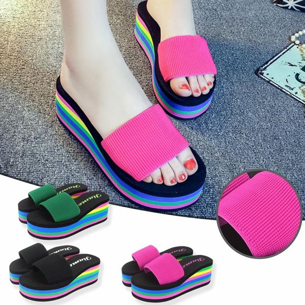 slippers fashipn women summer platform high-heel rainbow wedges shoes chaussure femme chanclas mujer, Black
slippers fashipn women summer platform high-heel rainbow wedges shoes chaussure femme chanclas mujer, Black