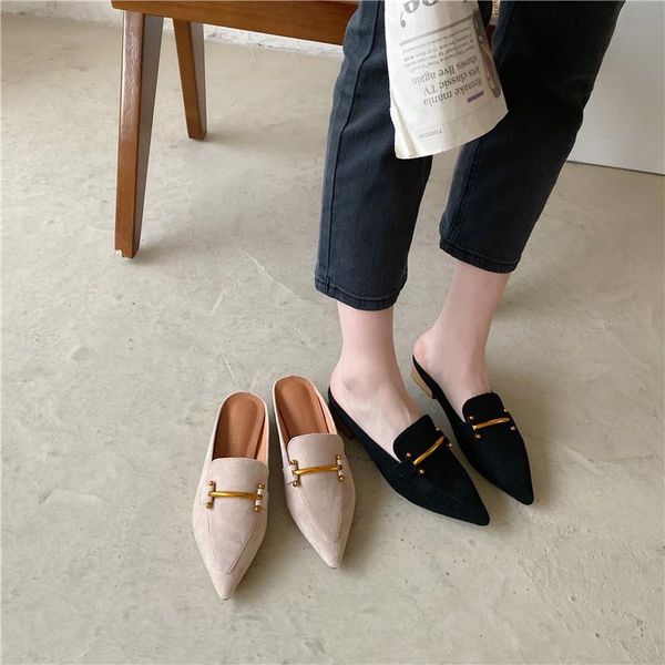 fashion pointed toe flock metal buckle slippers low heels brief comfy women shoes lazy shallow casual slides mules concise, Black
fashion pointed toe flock metal buckle slippers low heels brief comfy women shoes lazy shallow casual slides mules concise, Black
