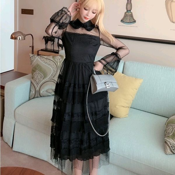 arrive autumn black mesh elegant dress female full sleeve casual vintage turndown collar high waist party long dress vestido 210514, Black;gray
arrive autumn black mesh elegant dress female full sleeve casual vintage turndown collar high waist party long dress vestido 210514, Black;gray