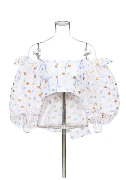 tanks arrival rainbow wave off-shoulder mesh back with two bowknot tank top, White
tanks arrival rainbow wave off-shoulder mesh back with two bowknot tank top, White