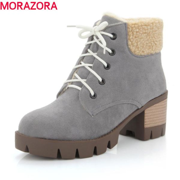 boots morazora large size 34-43 winter warm ankle heel round toe fashion lace up flock women shoes, Black
boots morazora large size 34-43 winter warm ankle heel round toe fashion lace up flock women shoes, Black