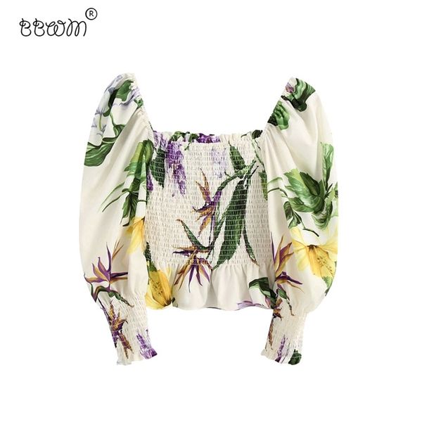 women vintage chic floral print ruched cropped blouses lantern sleeve elastic shirts female 210531, White
women vintage chic floral print ruched cropped blouses lantern sleeve elastic shirts female 210531, White
