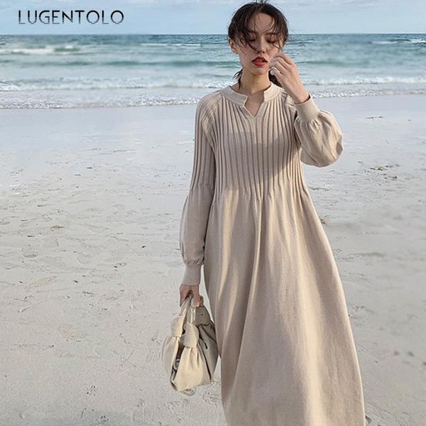 casual dresses lugentolo sweater dress women knitted korean fashion lantern sleeves v-neck pullover loose solid a-line womens long, Black;gray
casual dresses lugentolo sweater dress women knitted korean fashion lantern sleeves v-neck pullover loose solid a-line womens long, Black;gray