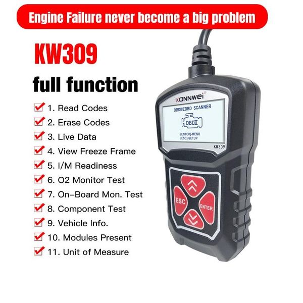 code readers & scan tools professional obd2 scanner kw309 engine reader universal car obd diagnostic tool check vehicles device
code readers & scan tools professional obd2 scanner kw309 engine reader universal car obd diagnostic tool check vehicles device