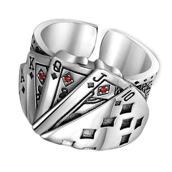 magician playing card men's titanium steel ring retro hip hop texas poker tonghuashun casting cluster rings, Golden;silver
magician playing card men's titanium steel ring retro hip hop texas poker tonghuashun casting cluster rings, Golden;silver
