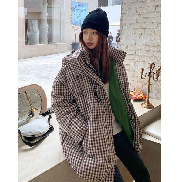 winter hong kong style leisure plaid down cotton jacket women's middle and long thickened loose bread, Black
winter hong kong style leisure plaid down cotton jacket women's middle and long thickened loose bread, Black