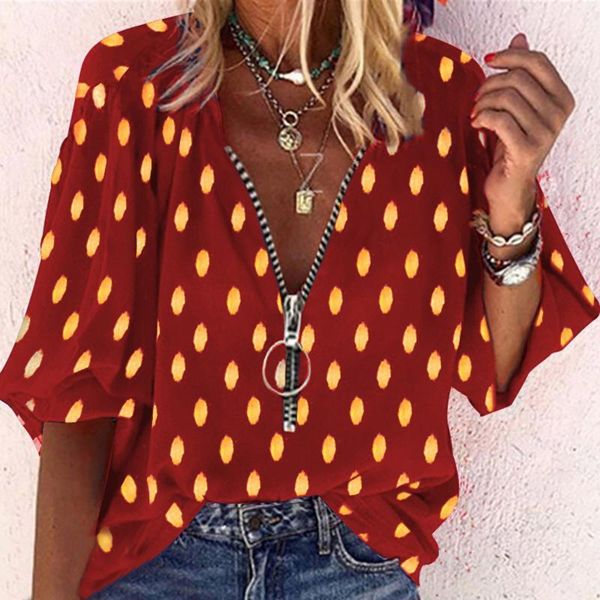 women's blouses & shirts 40# plus size polka dot zipper blouse women v neck loose tunic three-quarter sleeve clothing, White
women's blouses & shirts 40# plus size polka dot zipper blouse women v neck loose tunic three-quarter sleeve clothing, White