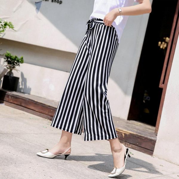 women's pants & capris korean black white striped print wide leg summer women high waist drawstring loose trousers workwear ol wdc8047
women's pants & capris korean black white striped print wide leg summer women high waist drawstring loose trousers workwear ol wdc8047