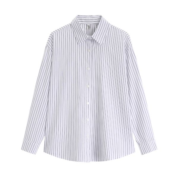 women vintage office lady striped shirt long sleeve loose business wear turndown collar b3017 210514, White
women vintage office lady striped shirt long sleeve loose business wear turndown collar b3017 210514, White