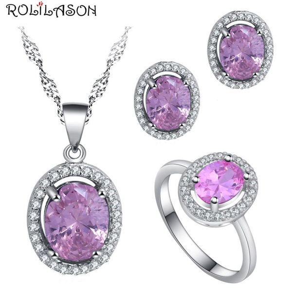 earrings & necklace rolilason simple style pink zircon / ring jewelry set wedding gift preferred js787, Silver
earrings & necklace rolilason simple style pink zircon / ring jewelry set wedding gift preferred js787, Silver
