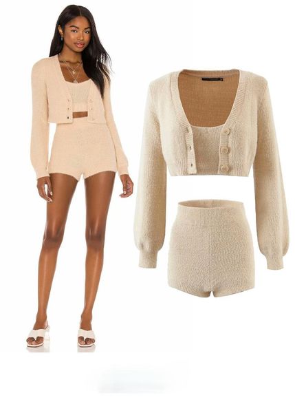 women's tracksuits 2021 autumn product european and american style street fashion knitted cardigan suspender shorts three-piece suit w0, Gray
women's tracksuits 2021 autumn product european and american style street fashion knitted cardigan suspender shorts three-piece suit w0, Gray