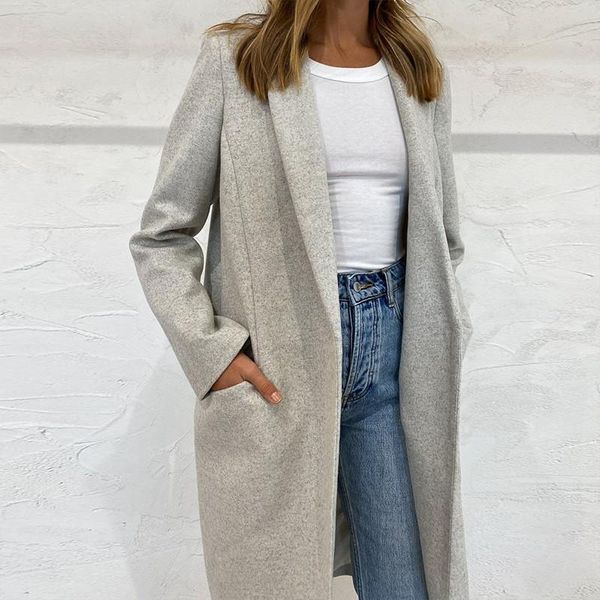 women's wool & blends elegant solid gray long coat women autumn winter sleeve ladies office outerwear trun down collar slim overcoat cl, Black
women's wool & blends elegant solid gray long coat women autumn winter sleeve ladies office outerwear trun down collar slim overcoat cl, Black