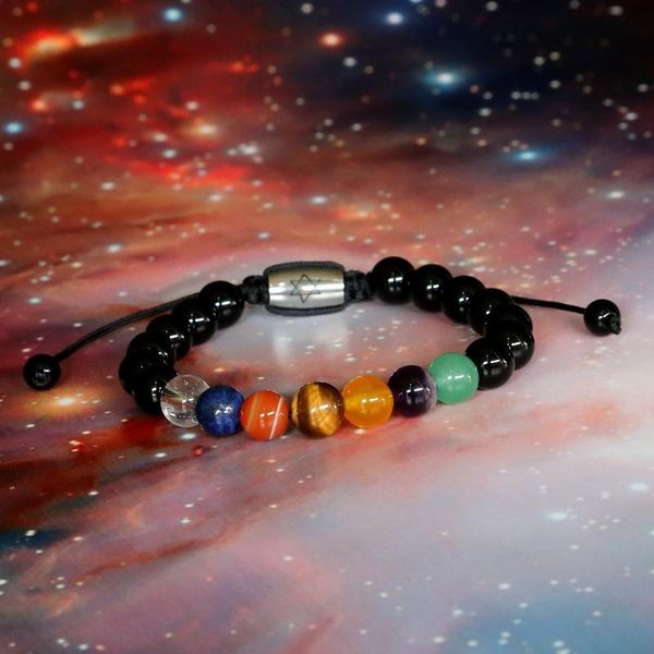 charm bracelets fashion star of david natural stone beads for women diy stainsteel bracelet men obsidian, Golden;silver
