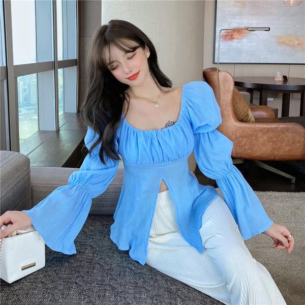 women's blouses & shirts shirt western style gentle french square collar irregular slit lantern sleeve thin-style blue small kio, White
women's blouses & shirts shirt western style gentle french square collar irregular slit lantern sleeve thin-style blue small kio, White