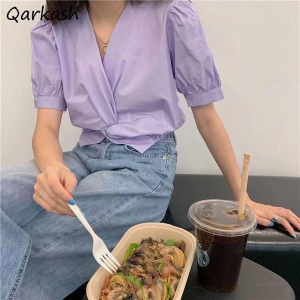 women's blouses & shirts women v-neck crop pure color design chic slim korean style summer all-match soft ladies daily retro clothing, White
women's blouses & shirts women v-neck crop pure color design chic slim korean style summer all-match soft ladies daily retro clothing, White