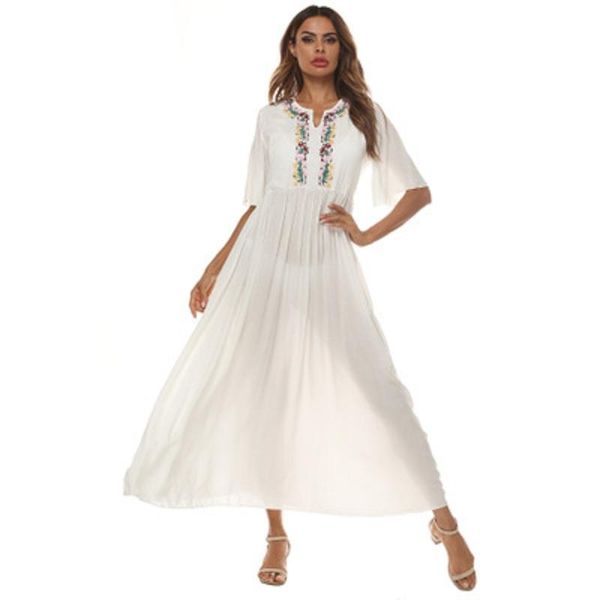 white embroidery v neck beach cover up dress tunic long pareos bikinis ups swim robe plage women's swimwear, White;black
white embroidery v neck beach cover up dress tunic long pareos bikinis ups swim robe plage women's swimwear, White;black