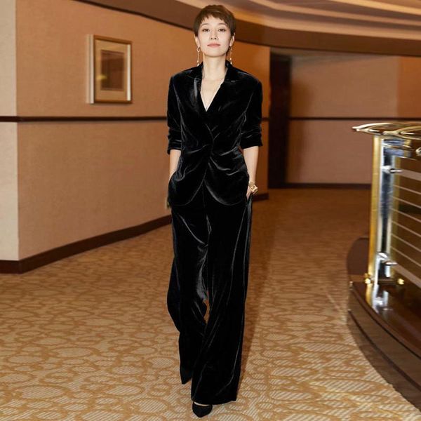 women's suits & blazers suit 2 piece set star with blue velvet casual trousers business professional, White;black
women's suits & blazers suit 2 piece set star with blue velvet casual trousers business professional, White;black