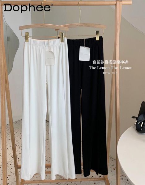 spring summer korean high waist slimming ice silk trousers women loose casual slit wide leg pants femme straight baggy women's & capris, Black;white
spring summer korean high waist slimming ice silk trousers women loose casual slit wide leg pants femme straight baggy women's & capris, Black;white
