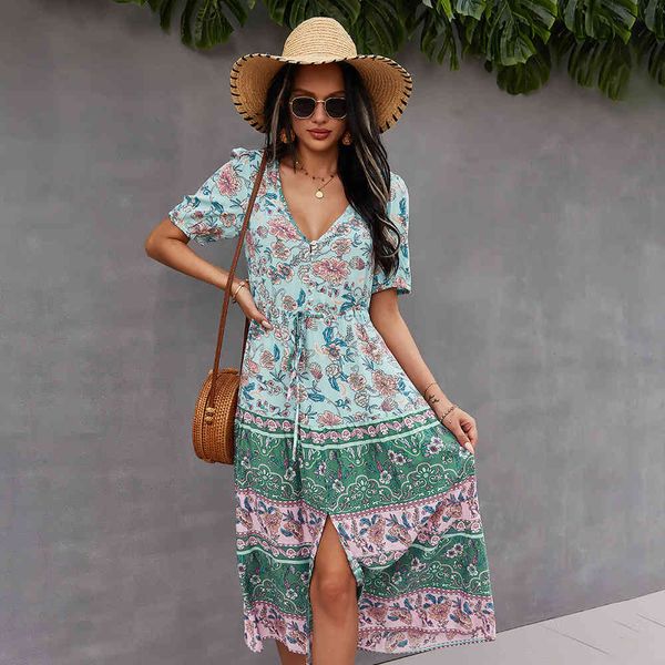 vintage print dress for women v-neck ruffles beach dress high-waist casual slits ladies bohemian midi dress summer vestidos 210514, Black;gray
vintage print dress for women v-neck ruffles beach dress high-waist casual slits ladies bohemian midi dress summer vestidos 210514, Black;gray