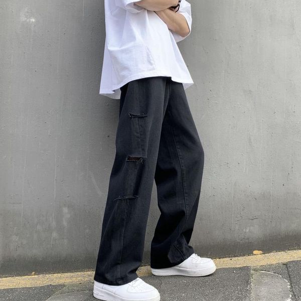 men's jeans summer mopping korean fashion casual ripped loose wide-leg straight trousers, Blue
men's jeans summer mopping korean fashion casual ripped loose wide-leg straight trousers, Blue