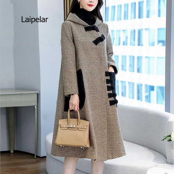 women's wool & blends national style long hooded woolen coat autumn and winter 2021 plaid tweed cloak overcoats female, Black
women's wool & blends national style long hooded woolen coat autumn and winter 2021 plaid tweed cloak overcoats female, Black