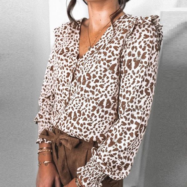women's blouses & shirts fashion women v neck ruffle long sleeve street leopard print blouse ladies office shirt blusas mujer de mo, White
women's blouses & shirts fashion women v neck ruffle long sleeve street leopard print blouse ladies office shirt blusas mujer de mo, White