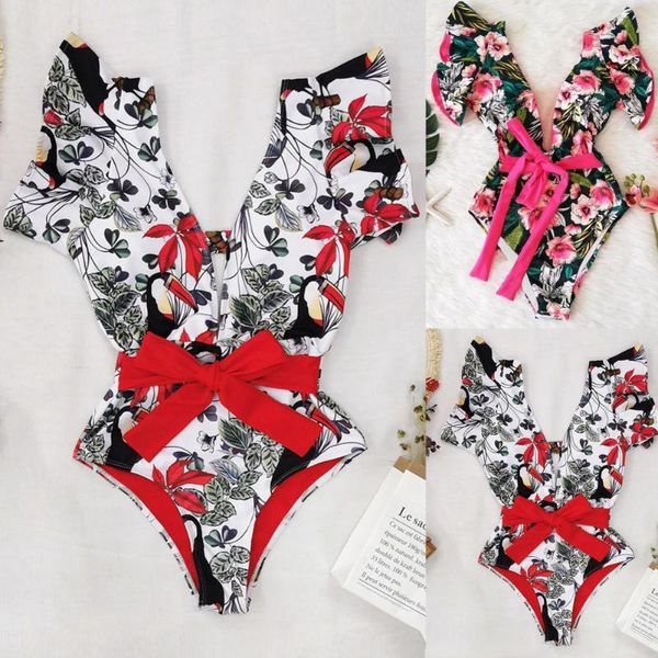 women's swimwear one piece bikinis 2021 monikini deep v neck floral print swimsuit summer women adjustable ruffle sleeve for beach, White;black
women's swimwear one piece bikinis 2021 monikini deep v neck floral print swimsuit summer women adjustable ruffle sleeve for beach, White;black