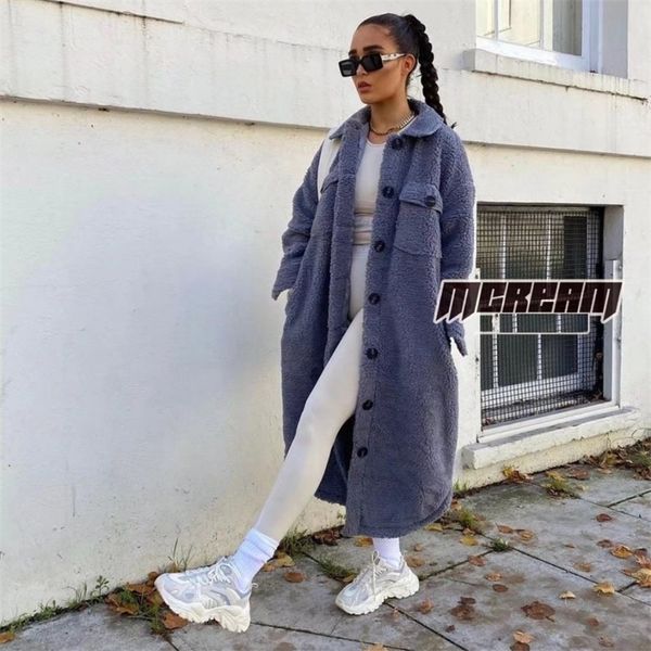 2021 wool autumn new lapel loose teddy granular plush button windbreaker coat women's, Black