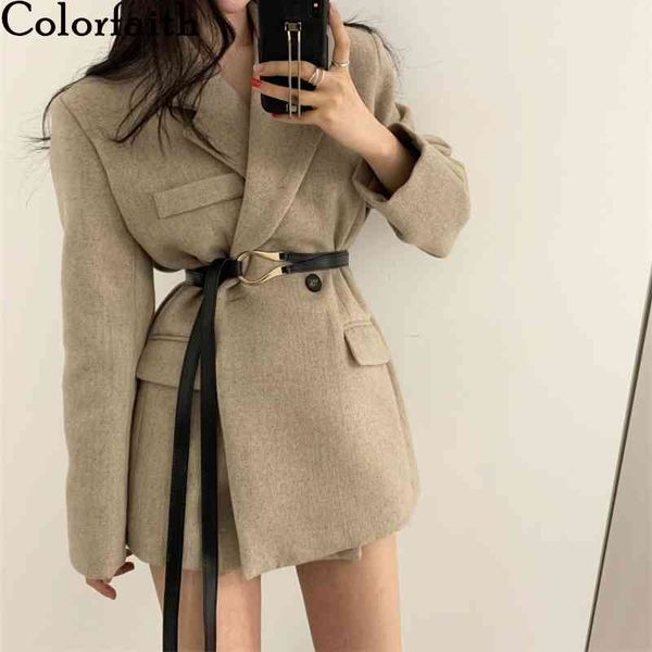colorfaith new autumn winter women's blazers buttons pockets jackets notched vintage oversize with belt office jk1350 210413, White;black
colorfaith new autumn winter women's blazers buttons pockets jackets notched vintage oversize with belt office jk1350 210413, White;black