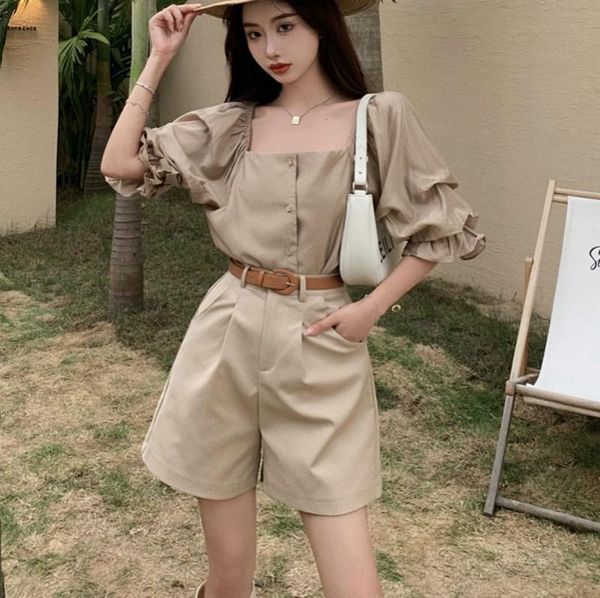 women's tracksuits 2021 summer fashion women loose square collar puff sleeve shirt + high waist shorts wide leg pants sets, Gray
women's tracksuits 2021 summer fashion women loose square collar puff sleeve shirt + high waist shorts wide leg pants sets, Gray