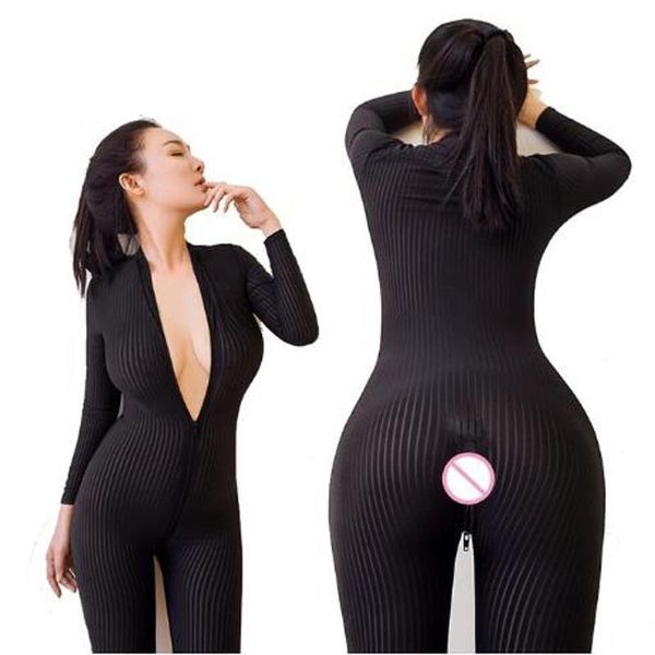 open crotch black striped womens rompers sheer bodystocking bodysuit erotic lingerie double zipper long sleeves jumpsuit, Black;white
open crotch black striped womens rompers sheer bodystocking bodysuit erotic lingerie double zipper long sleeves jumpsuit, Black;white