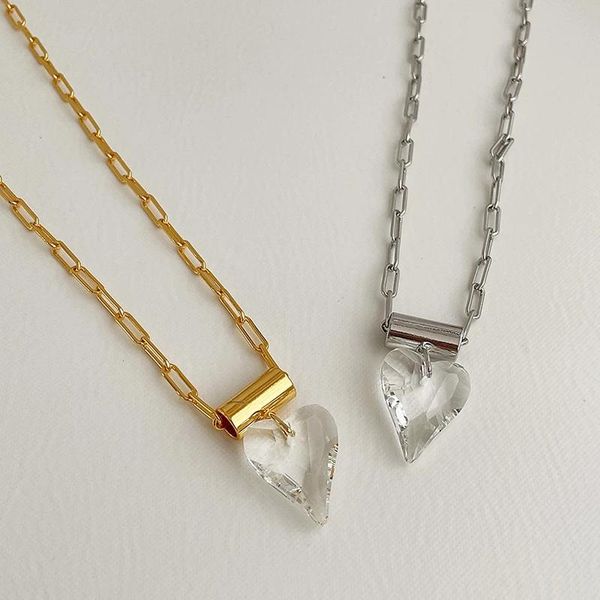 pendant necklaces vintage clear glass heart necklace safety pin link chain love charms clavicle choker for women party, Silver
pendant necklaces vintage clear glass heart necklace safety pin link chain love charms clavicle choker for women party, Silver