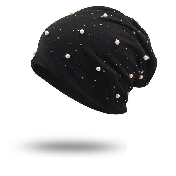 beanies women's hat girl pearl skullies winter knitted gorro warm brimless cap