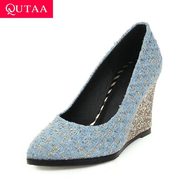 dress shoes qutaa 2021 wedge high heel shallow ladies single fashion pointed toe women pumps knitting slip on size 34-43, Black
dress shoes qutaa 2021 wedge high heel shallow ladies single fashion pointed toe women pumps knitting slip on size 34-43, Black
