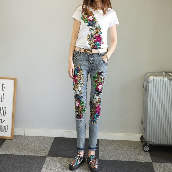 women's jeans fall, sequins, high-quality beautified flower, chic jeans, ladies'retro-hop hip-hop pencil-hop pants. popu, Blue
women's jeans fall, sequins, high-quality beautified flower, chic jeans, ladies'retro-hop hip-hop pencil-hop pants. popu, Blue