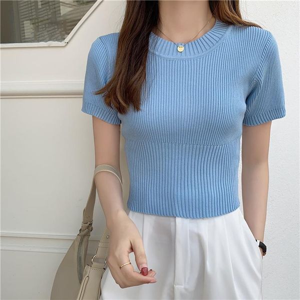 women's t-shirt 2021 summer knitted women solid color short sleeve t shirt korean fashion autumn knit pullovers casual femme, White
women's t-shirt 2021 summer knitted women solid color short sleeve t shirt korean fashion autumn knit pullovers casual femme, White