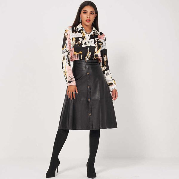 women's two piece pants spring autumn fashion temperament loose and thin printed long-sleeved shirt solid color a swing leather sk, White
women's two piece pants spring autumn fashion temperament loose and thin printed long-sleeved shirt solid color a swing leather sk, White