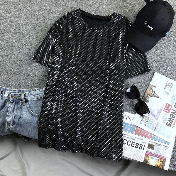 women summer fashion chic sequins mid-length t-shirt lady casual short sleeve o-neck tees female clothes x182 women's, White
women summer fashion chic sequins mid-length t-shirt lady casual short sleeve o-neck tees female clothes x182 women's, White