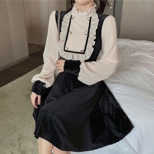 casual dresses elegant gothic lolita dress women spring chiffon patchwork velvet party vintage chic ruffles slim lady korean, Black;gray
casual dresses elegant gothic lolita dress women spring chiffon patchwork velvet party vintage chic ruffles slim lady korean, Black;gray