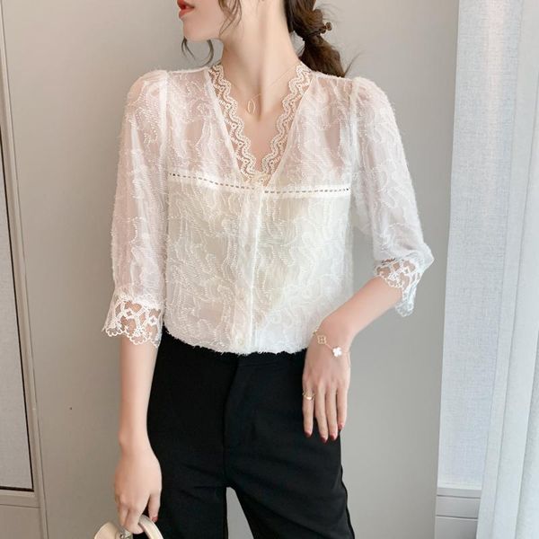 women's blouses & shirts lace women blouse 2021 white shirt fashion korean-style v neck loose puff half sleeve chiffon 111b
women's blouses & shirts lace women blouse 2021 white shirt fashion korean-style v neck loose puff half sleeve chiffon 111b