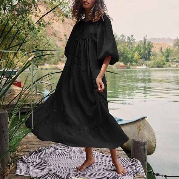 casual dresses 2022 cotton linen vestidos female solid drawstring puff sleeve robe holiday beach long kaftan womens fashion summer dr, Black;gray
casual dresses 2022 cotton linen vestidos female solid drawstring puff sleeve robe holiday beach long kaftan womens fashion summer dr, Black;gray