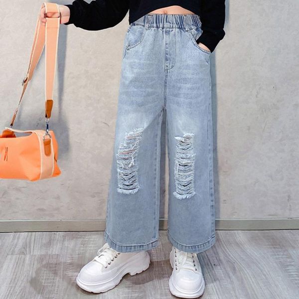 jeans style fashion ripped for girls denim trousers 4-14 years old children korean teenage casual loose pants summer clothes, Blue
jeans style fashion ripped for girls denim trousers 4-14 years old children korean teenage casual loose pants summer clothes, Blue