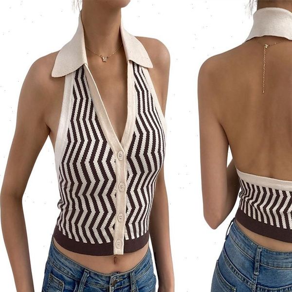 ins summer backless brown womens camis striped y2k crop halter knit vest female fashion slim button streetwear, White
ins summer backless brown womens camis striped y2k crop halter knit vest female fashion slim button streetwear, White