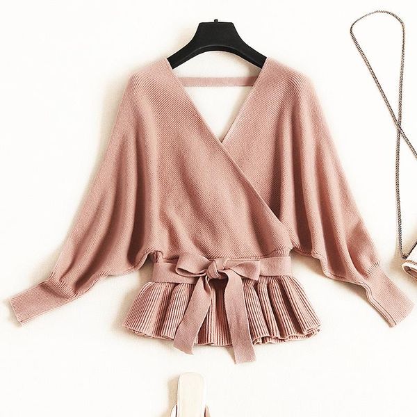 women's sweaters 2021 korean autumn fashion v neck bat sleeve stitching ruffles lacing belt bow knitted sweater pullovers, White;black
women's sweaters 2021 korean autumn fashion v neck bat sleeve stitching ruffles lacing belt bow knitted sweater pullovers, White;black