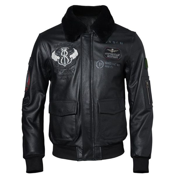 men's leather & faux embroidery men jacket 100% genuine cowhide fur collar flight jackets military coat clothing asian size m438, Black
men's leather & faux embroidery men jacket 100% genuine cowhide fur collar flight jackets military coat clothing asian size m438, Black
